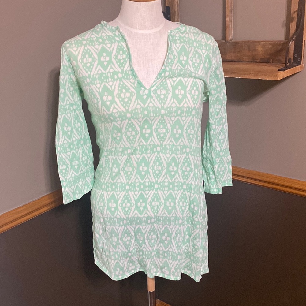 J. crew mint green & cream v neck swim suit cover up size XS